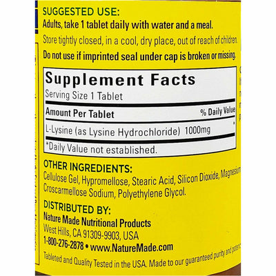 Nature Made L-Lysine 1000 mg, 60 Tablets