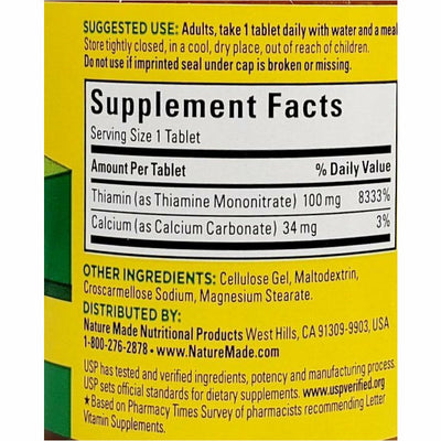 Nature Made B1 100 mg, 100 Tablets 