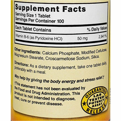 Nature's Blend Vitamin B6, 50 mg 100 Tablets