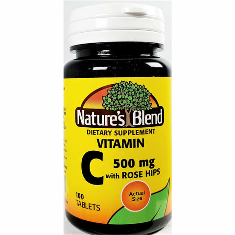 Nature's Blend Vitamin C with Rose Hips, 500 mg 100 Tablets