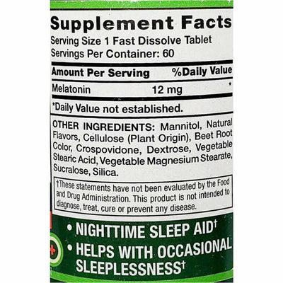 Nature's Truth Melatonin 12 mg 60 Fast Dissolve Tabs