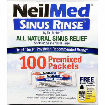 NeilMed Sinus Saline Nasal Rinse (All Natural), 100 Premixed Packets 