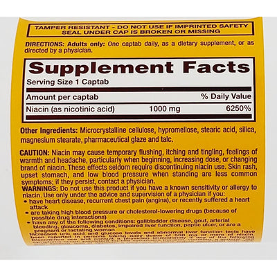 Niacin 1000 mg (Timed Release)100 Captabs by Rugby