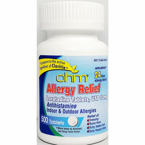 Ohm Allergy Relief, Loratadine 10 mg 500 Tablets