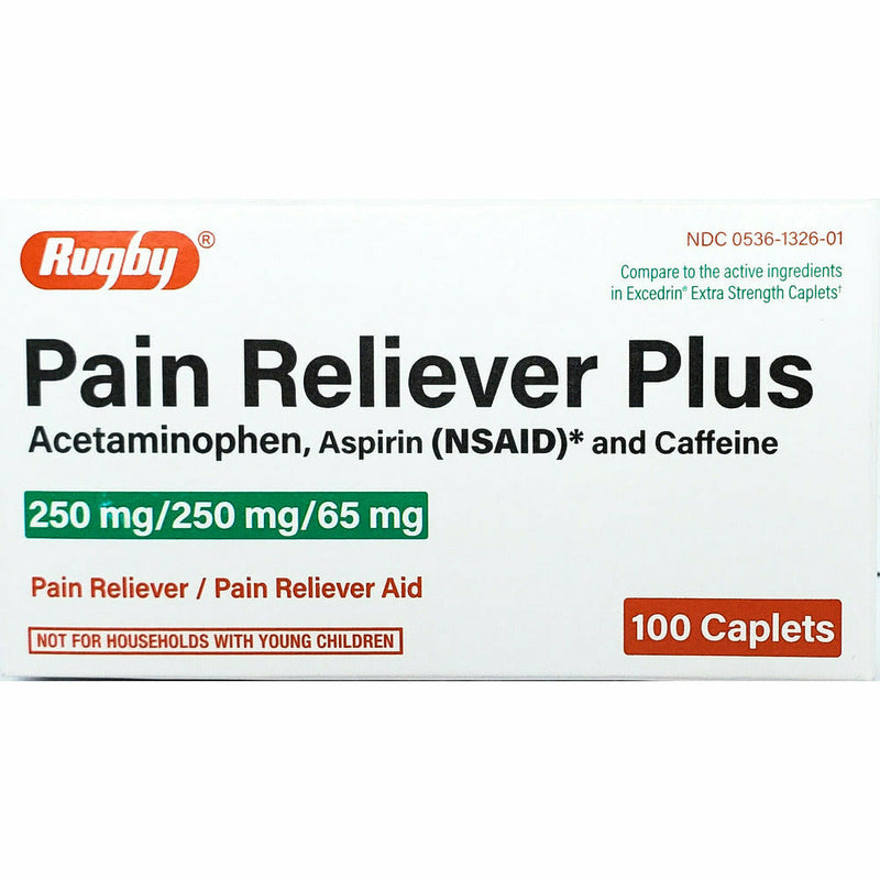 Pain Reliever Plus, Acetaminophen 250 mg 100 Caplets by Rugby - Main product image