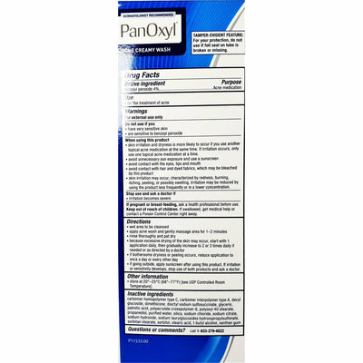 PanOxyl Acne Creamy Wash 4% Benzoyl Peroxide, 6.0 oz