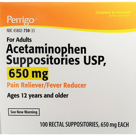 Perrigo Acetaminophen Suppositories, 650 mg 100 Count