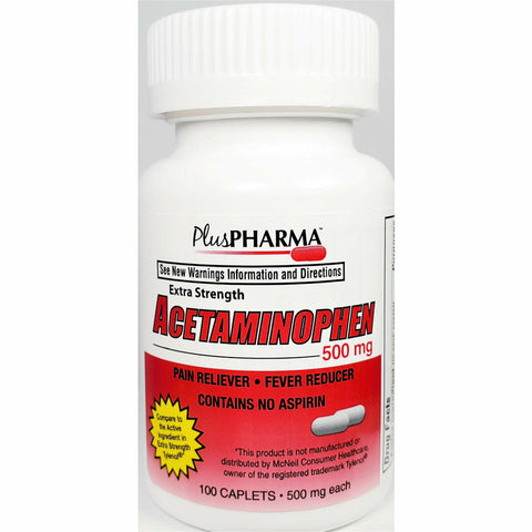 Acetaminophen, 500 mg 100 Caplets by PlusPharma