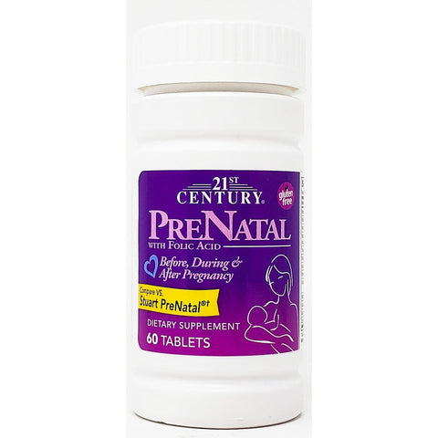 PreNatal Vitamins with Folic Acid 60 Tablets by 21st Century