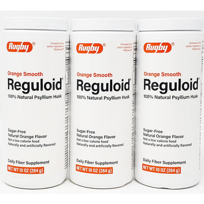 Reguloid Psyllium Husk (Sugar Free) Orange Smooth 10 oz each (3 Pack) by Rugby