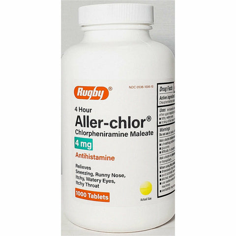 Rugby Aller-Chlor, Chlorpheniramine Maleate 4 mg 1000 Tablets 