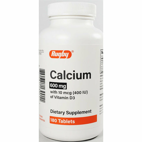 Rugby Calcium, 600 mg with D3 (400 IU) 180 Tablets 