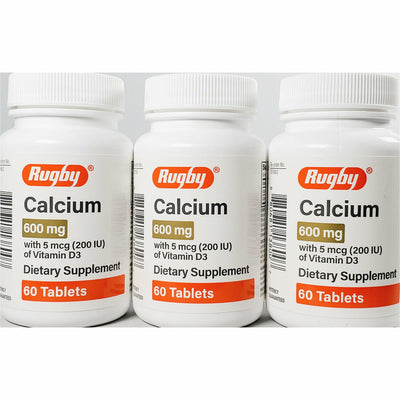 Rugby Calcium, 600 mg with D3 (200 IU) 60 Tablets Each  (3 Pack)