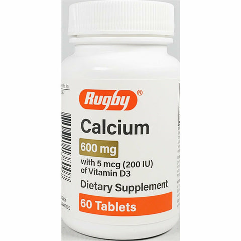 Rugby Calcium, 600 mg with D3 (200 IU) 60 Tablets 