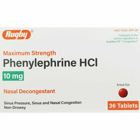 Phenylephrine HCl 10 mg 36 Tablets by Rugby