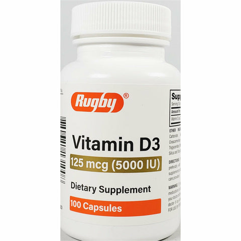 Vitamin D3 125 mcg (5000 IU), 100 Capsules by Rugby