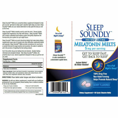 Sleep Soundly Melatonin Melts,  5 mg (Berry Flavor) 60 Tablets
