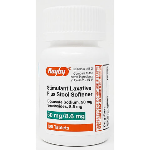 Stimulant Laxative plus Stool Softener 100 Tablets by Rugby