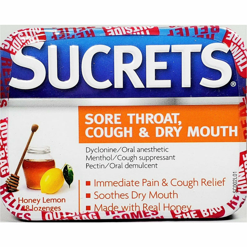 Sucrets Sore Throat, Cough / Dry Mouth Lozenges (Honey Lemon Flavor) 18 Count - Main product image