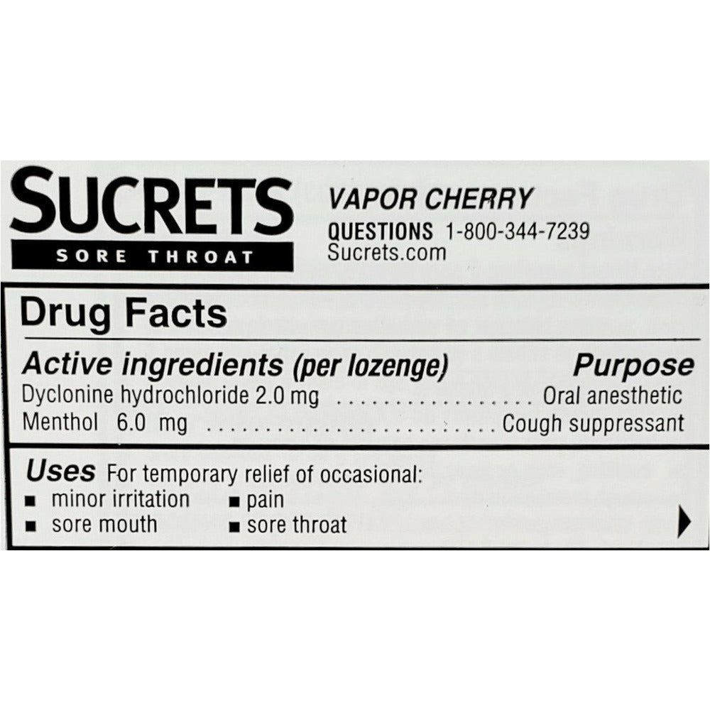 Sucrets Sore Throat & Cough Lozenges (Vapor Cherry Flavor) 18 Count