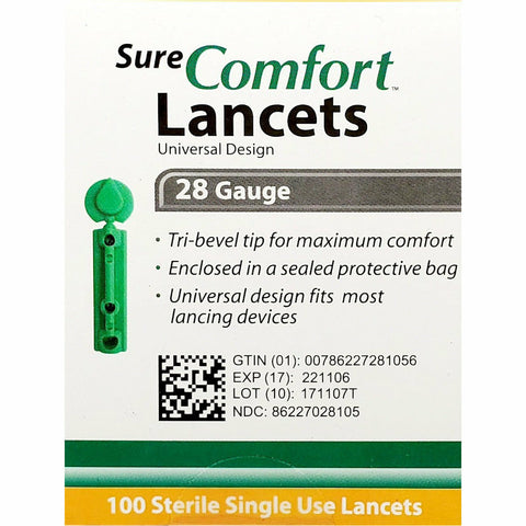Sure Comfort Lancets 28 Gauge, 100 Count