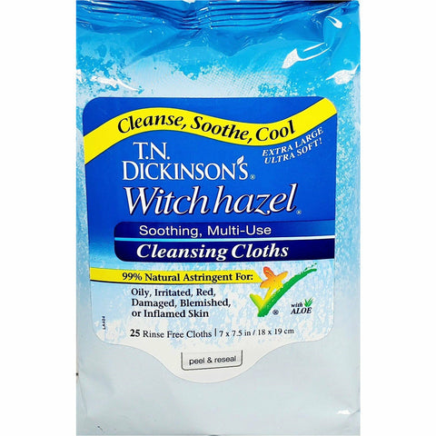 T.N. Dickinson's Witch Hazel Cleansing Cloths with Aloe, 25 Count 
