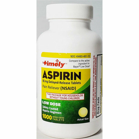Aspirin 81 mg (Low Dose) 1000 Enteric Coated Tablets (Delayed Release)