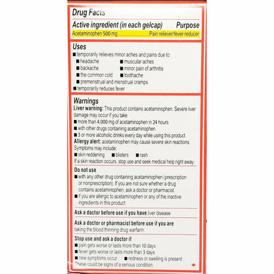 Tylenol Extra Strength 500 mg Each, 100 Rapid Release Gelcaps