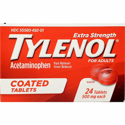 Tylenol Extra Strength, Acetaminophen 500 mg Each 24 Coated Tablets
