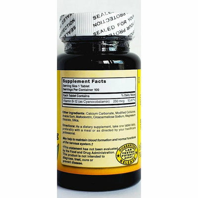 Vitamin B12, 250 mcg 100 Tablets by Natures Blend