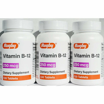 Vitamin B12 250 mcg 130 Tablets by Rugby (3 Pack)