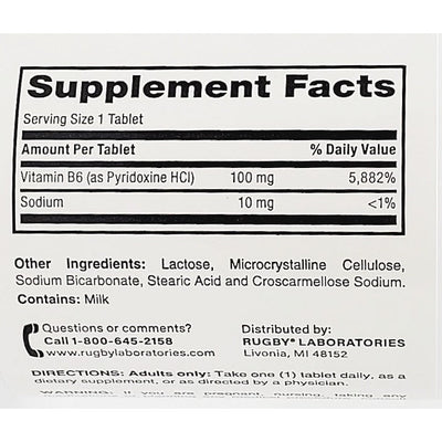 Vitamin B-6, 100 mg 100 Tablets by Rugby