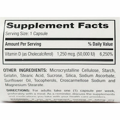 Vitamin D3 1250 mcg (50,0000 IU) 100 Capsules by Rugby