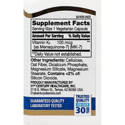 Vitamin K2 (MK-7) 100 mcg 110 Capsules by 21st Century