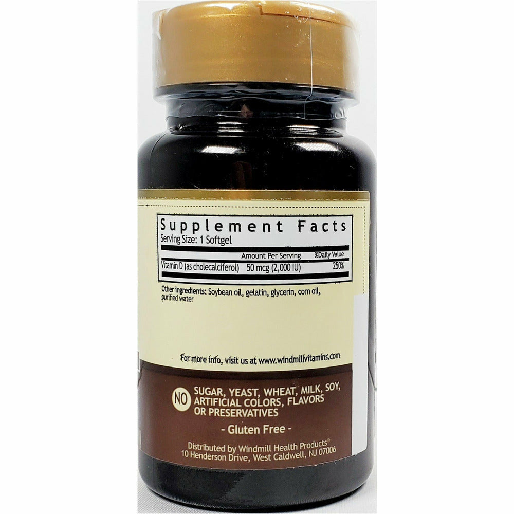 Windmill Vitamin D3, 50 mcg (2000 IU) 100 Softgels (Immune Support